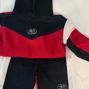 Boys Emporio Armani Red and Black Hooded Tracksuit with Logo